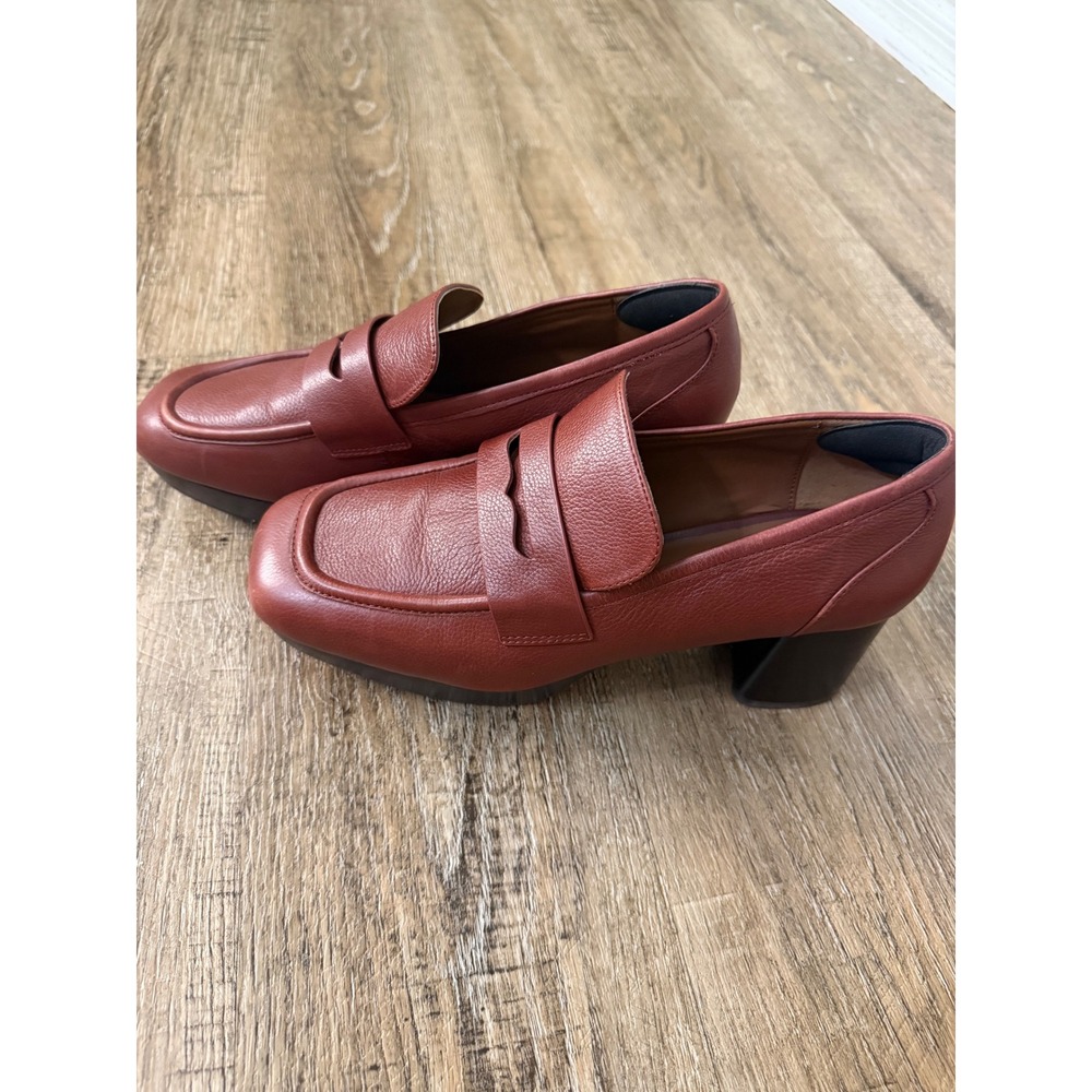 Aerosoles Red Leather Platform Penny Loafers Block Heel Shoes Womens 9.5
